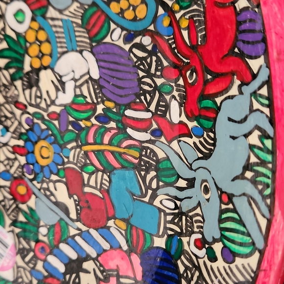 VINTAGE BEAUTIFUL COLORFUL MEXICAN FOLK ART WALL HANGING PLATE. - Picture 4 of 11